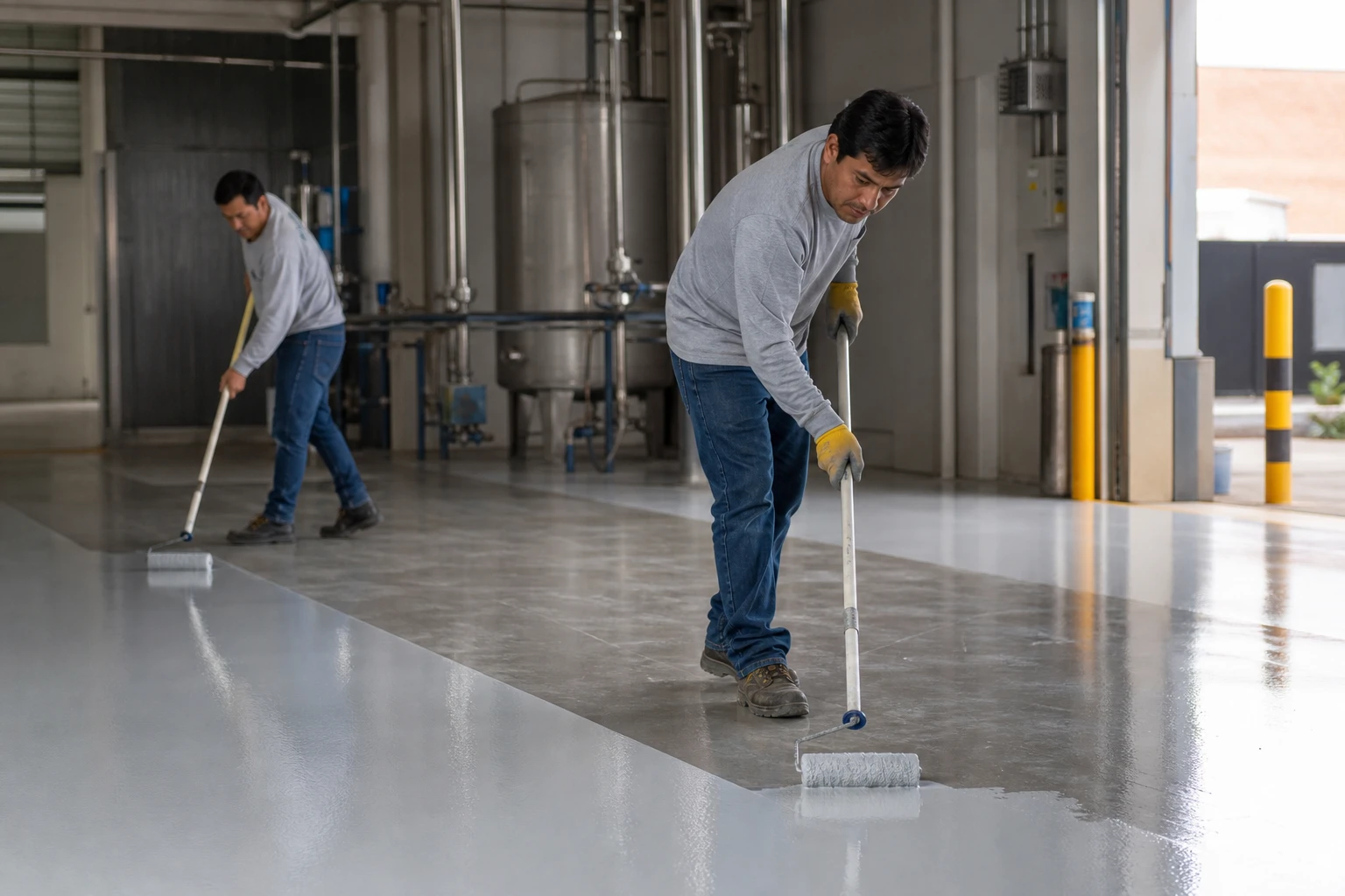 Piso epóxico aplicado en área industrial